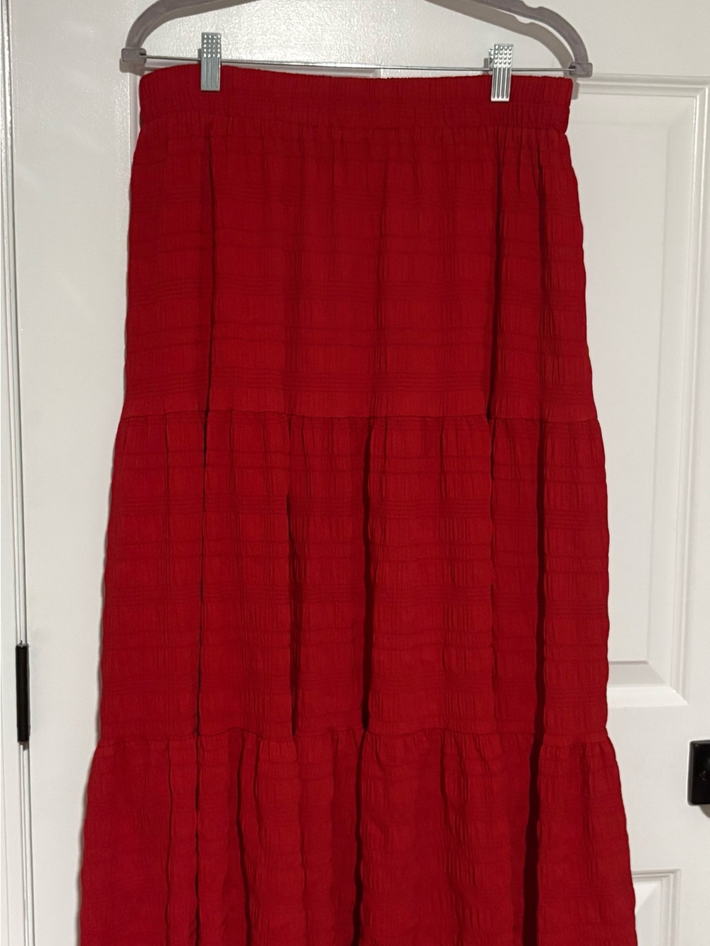 Classic Red Tiered Maxi Skirt - Elastic Waist
